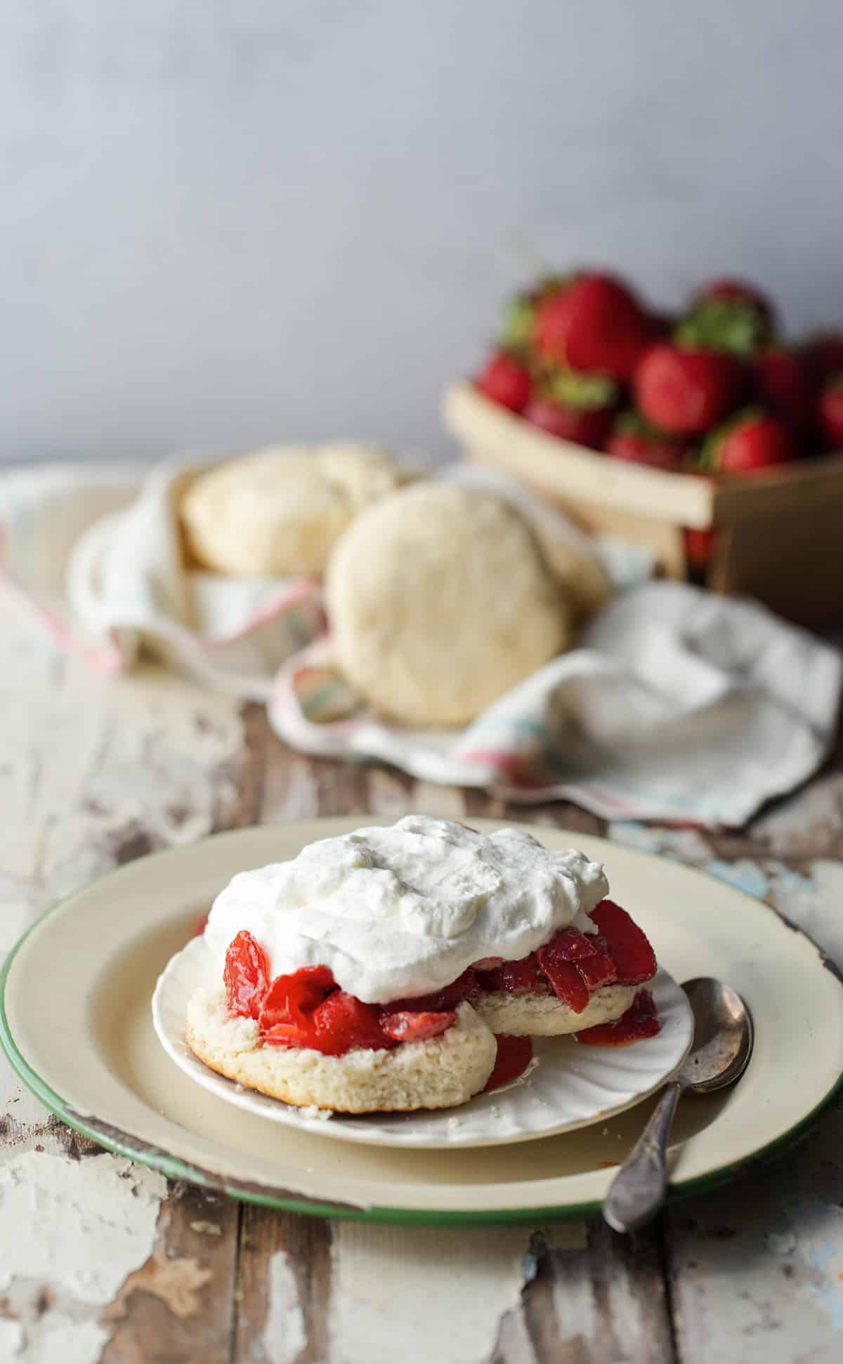 strawberry shortcake topped with whipped cream