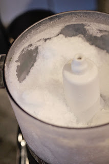 fluffy shaved ice in a food processor