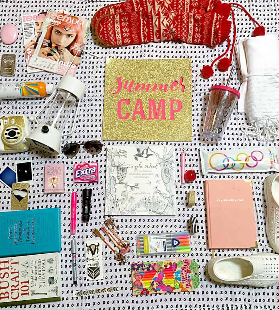 camp care package ideas flatlay