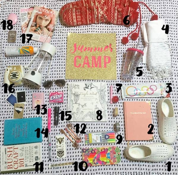 camp care package ideas flatlay