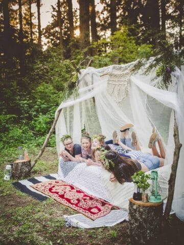 Festival Themed Camping Party is the perfect simple backyard party idea for a glamorous birthday, dinner, or overnight sleepover party that guests of all ages will enjoy!