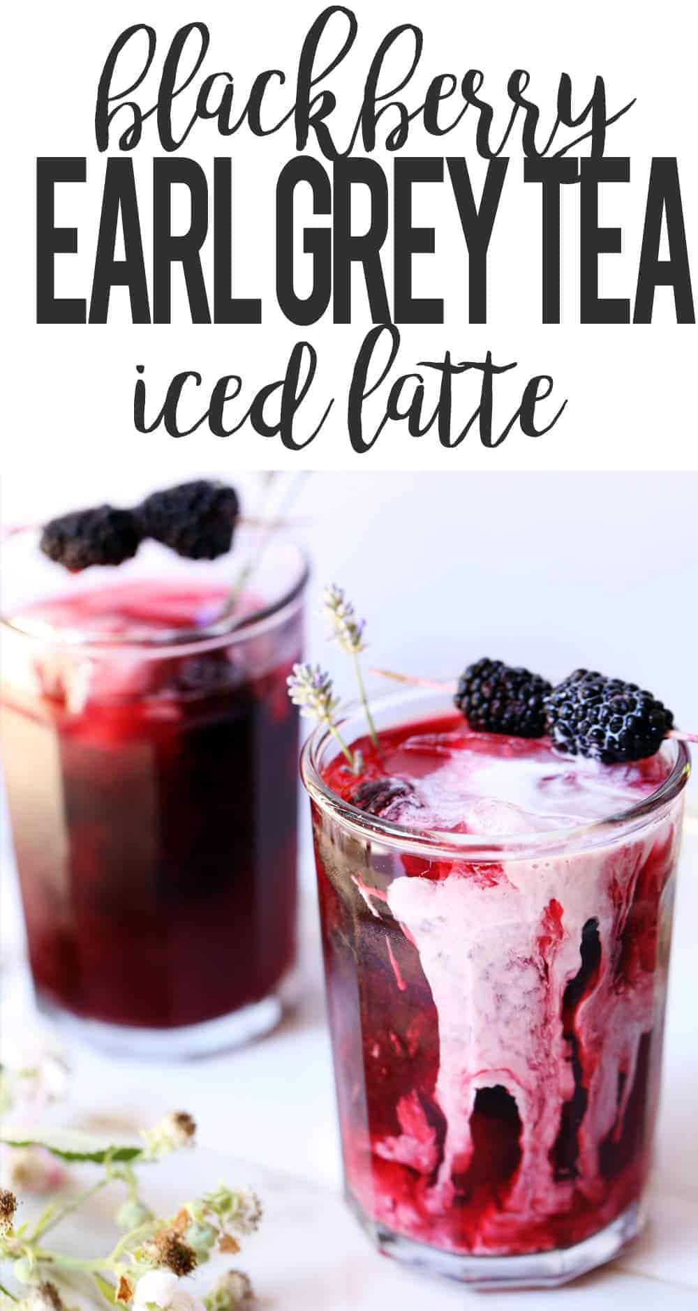 Blackberry Tea Iced Tea Latte is a delicious blackberry iced tea recipe made from earl grey tea, fresh blackberries, sugar and cream. blackberry tea | blackberry iced tea latte | earl grey latte | earl grey tea with milk | iced london fog tea latte