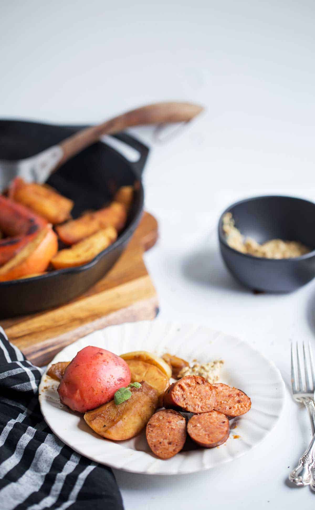 only smoked sausage and apples. skillet meals | one skillet meal | cast iron skillet meal | sausage and apples recipe