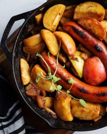 only smoked sausage and apples. skillet meals | one skillet meal | cast iron skillet meal | sausage and apples recipe