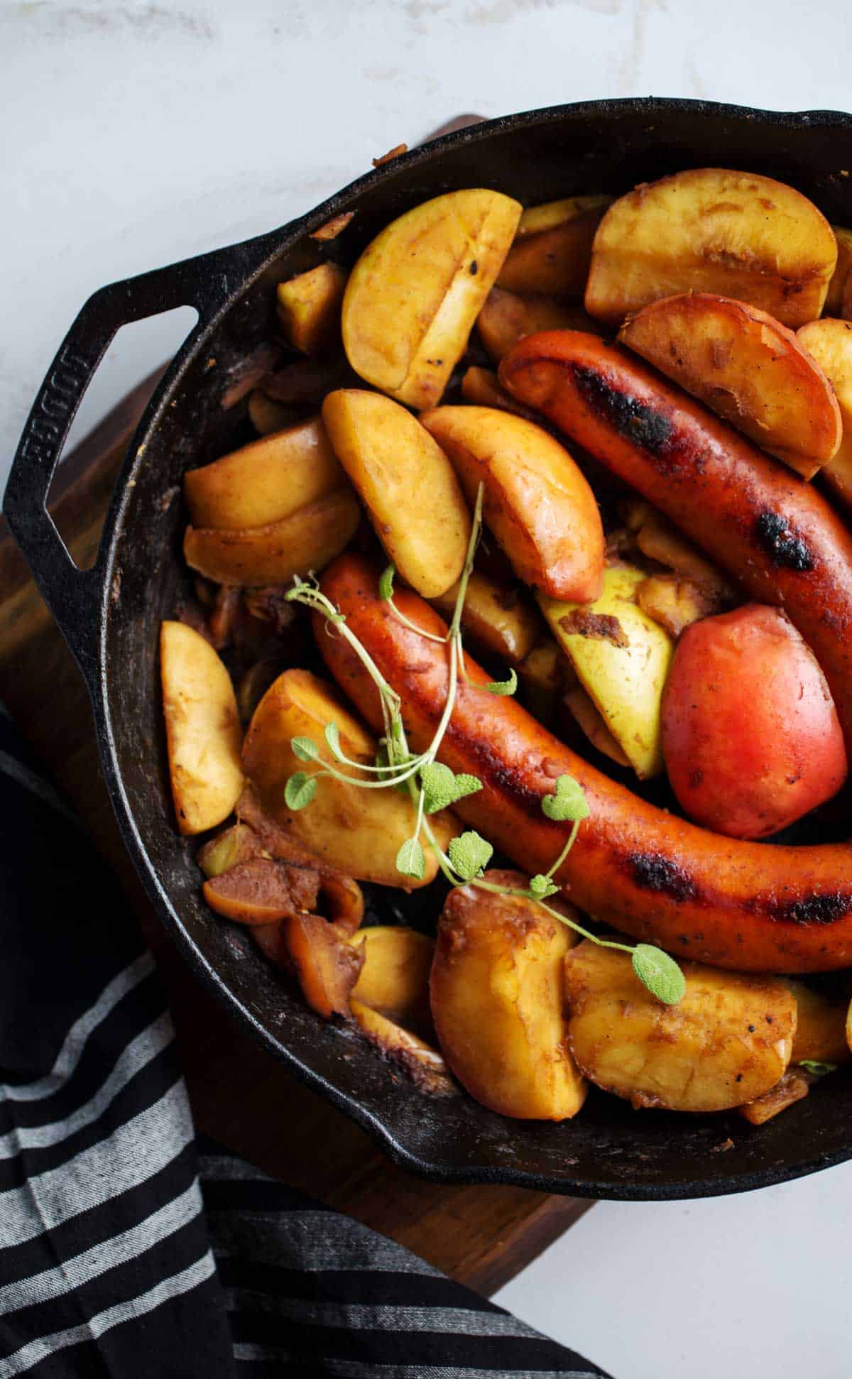 only smoked sausage and apples. skillet meals | one skillet meal | cast iron skillet meal | sausage and apples recipe