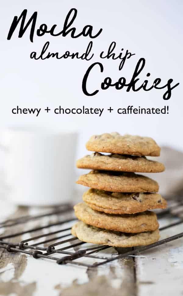 Chewy, soft and full of rich coffee flavor, crunchy almonds and melty chocolate. These caffeinated Mocha Almond Chip Cookies are as delicious as the ice cream flavor they're inspired by. Chewy chocolate chip cookies | mocha almond fudge | mocha cookies | coffee cookies