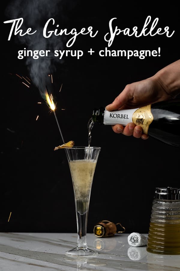 With a simple ginger infused simple syrup on hand it’s easy to celebrate (anytime!) with festive cocktails like the Ginger Sparkler! ginger | ginger cocktails | uses for ginger | ginger cocktail syrup | champagne cocktails | new years drink | fresh ginger cocktails