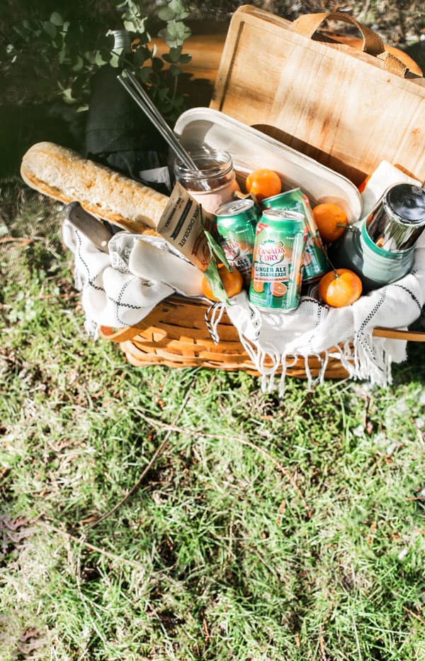 A picnic basket with a few essentials and a quick stop by the grocery store is all you need to Pack an Easy Snack and Spritzer Picnic!  Picnic with wine | picnic basket | picnic recipes | white wine spritzer | @CanadaDry @CanadaDryGingerAle #ad 