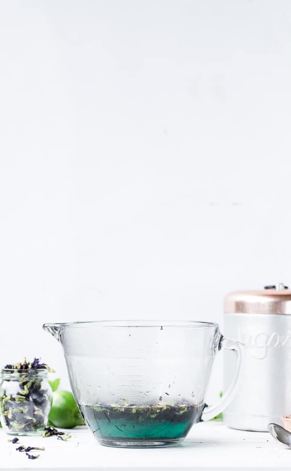 butterfly pea tea steeping in hot water