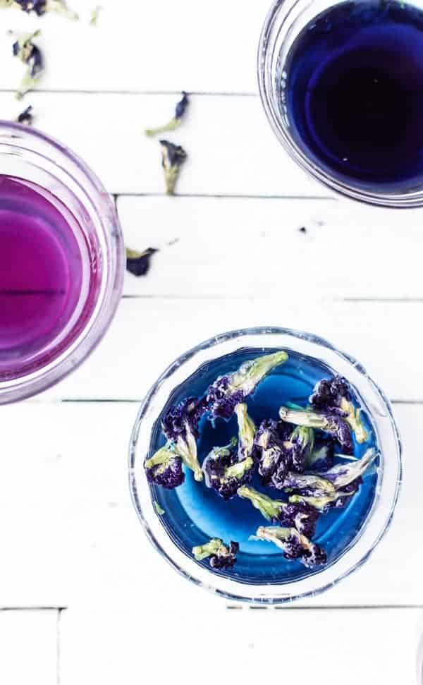 Butterfly pea flower turned into pink, purple and blue tea