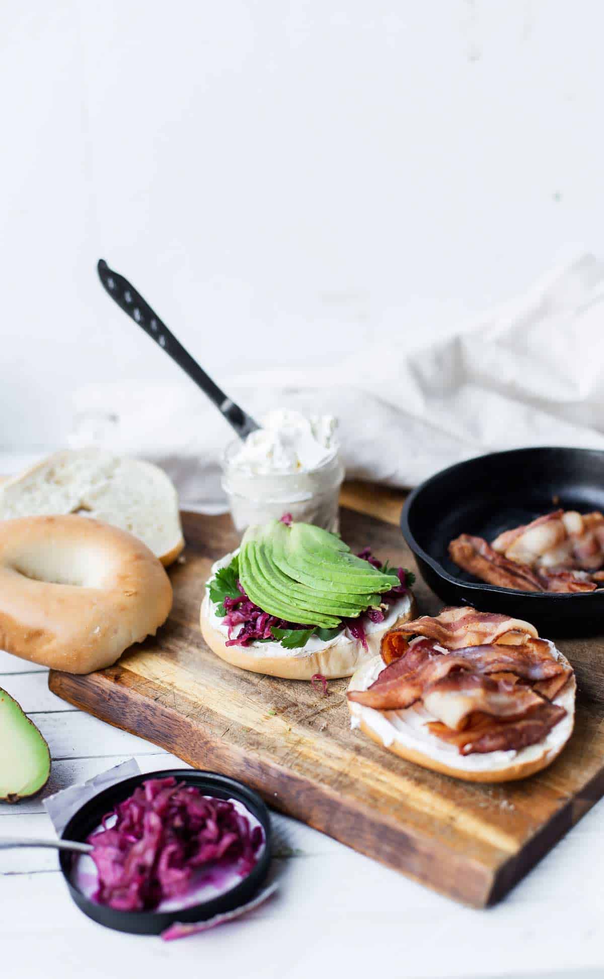 Bagel with cream cheese and bacon 