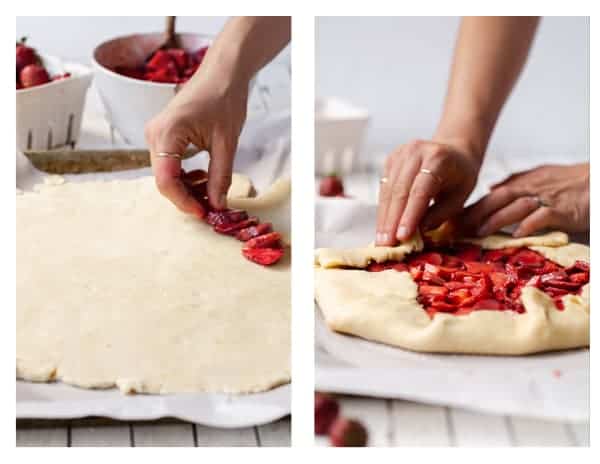 An easy -to-make impressive dessert with crisp pastry and jammy fruit filling Lemon Curd Wild Strawberry Galette is perfectly suited for summertime travel!  Strawberry galette | wild strawberry galette crostata recipe | rustic pie | galette dough pie crust recipe | strawberry recipes | lemon curd | strawberry lemon 