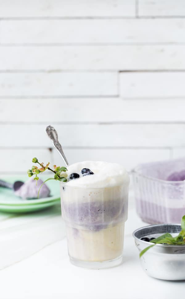 Boozy Tropical Gelato Floats made with sparkling wine and fruity gelato!