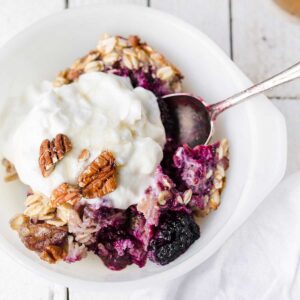 Baked Oatmeal with Frozen Berries can be made with frozen blackberries, blueberries, raspberries or any berries!