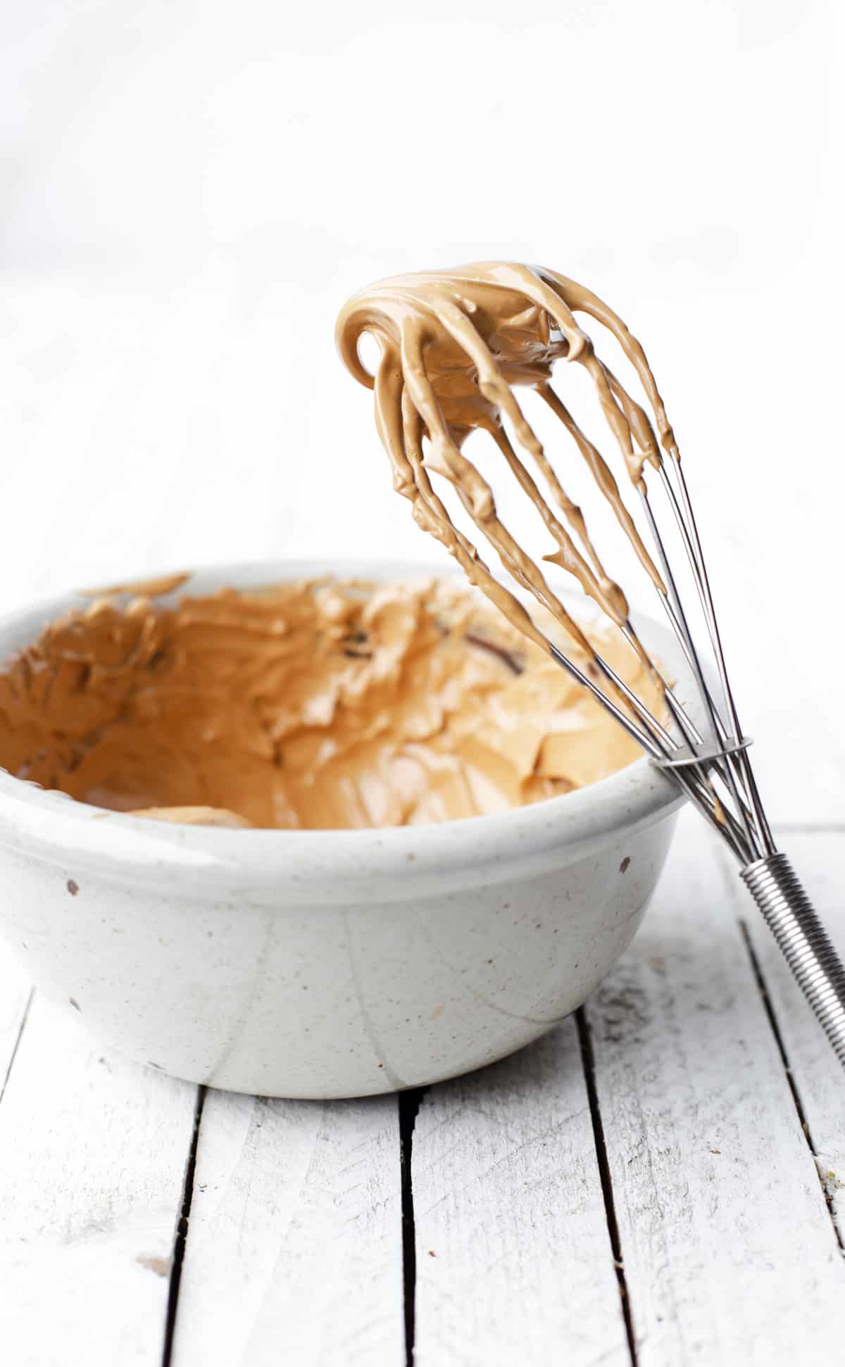 Hand whipped coffee after 3 minutes of whisking