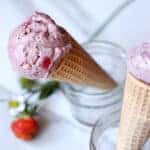 Strawberry Balsamic Almond Milk Ice Cream a delightful dairy free ice cream with almond milk custard and roasted balsamic strawberries. non dairy | homemade ice cream | dairy free dessert