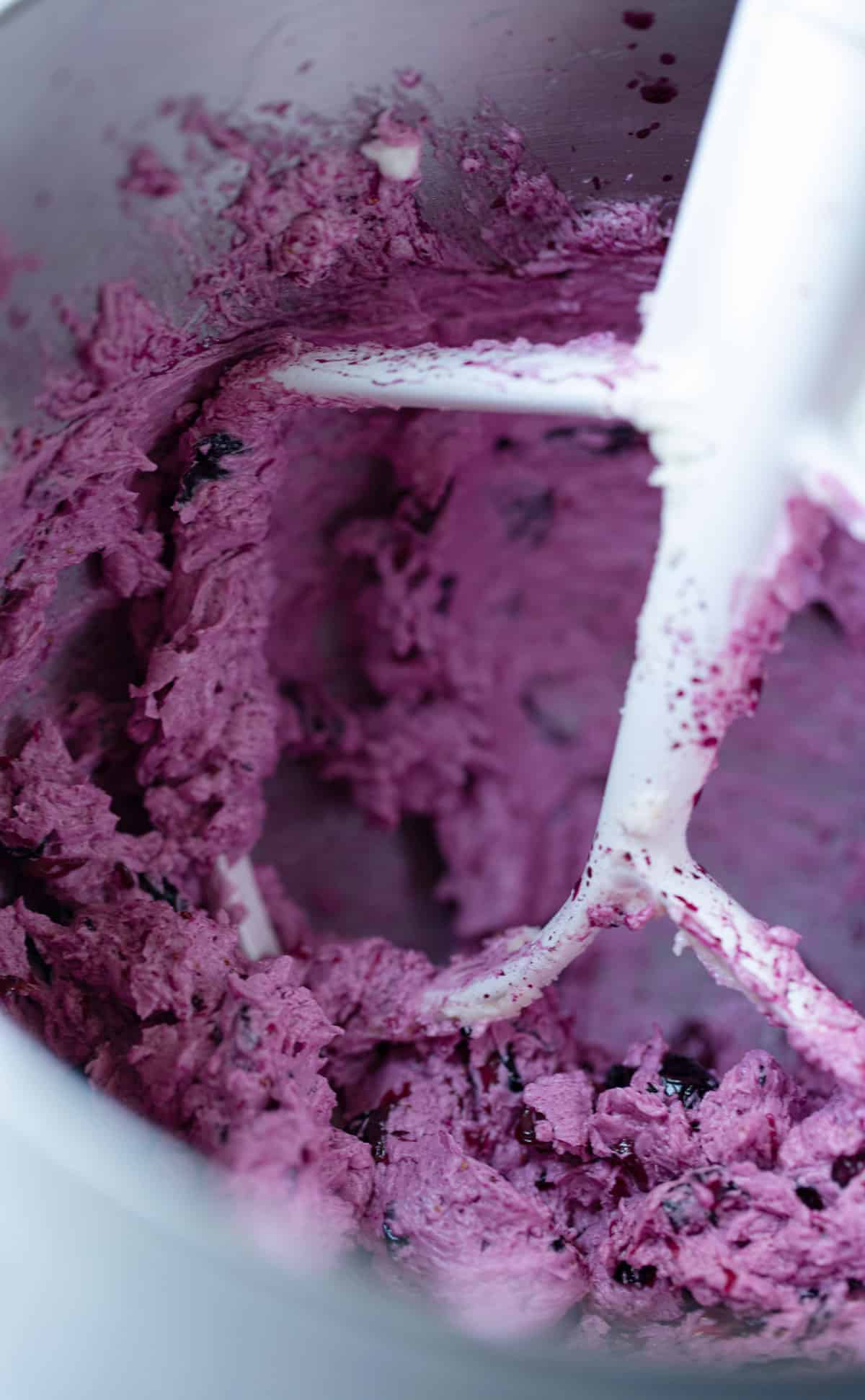 Blueberries emulsified into purple cookie dough