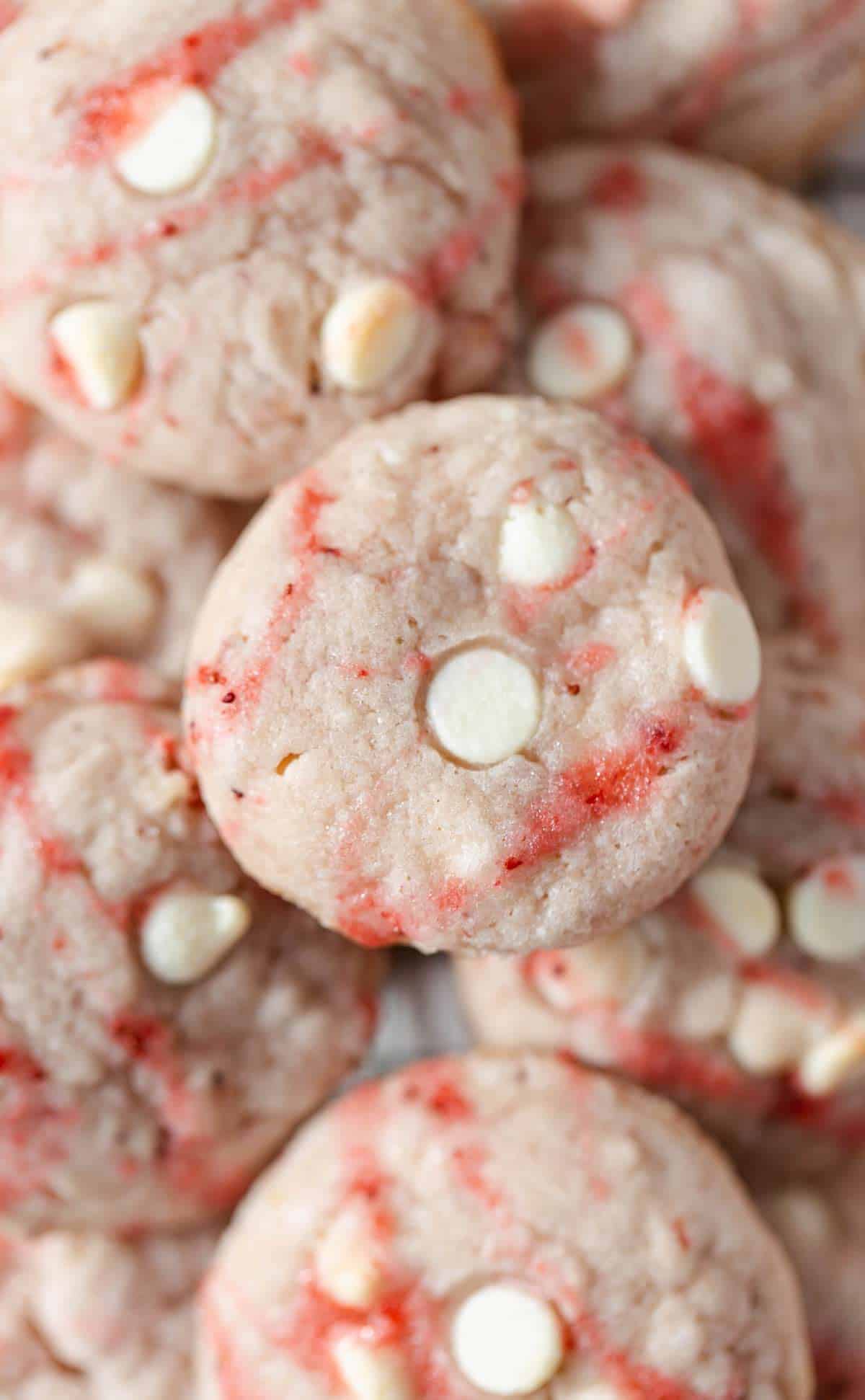 strawberry cookies without cake mix with strawberry glaze and white chocolate chips