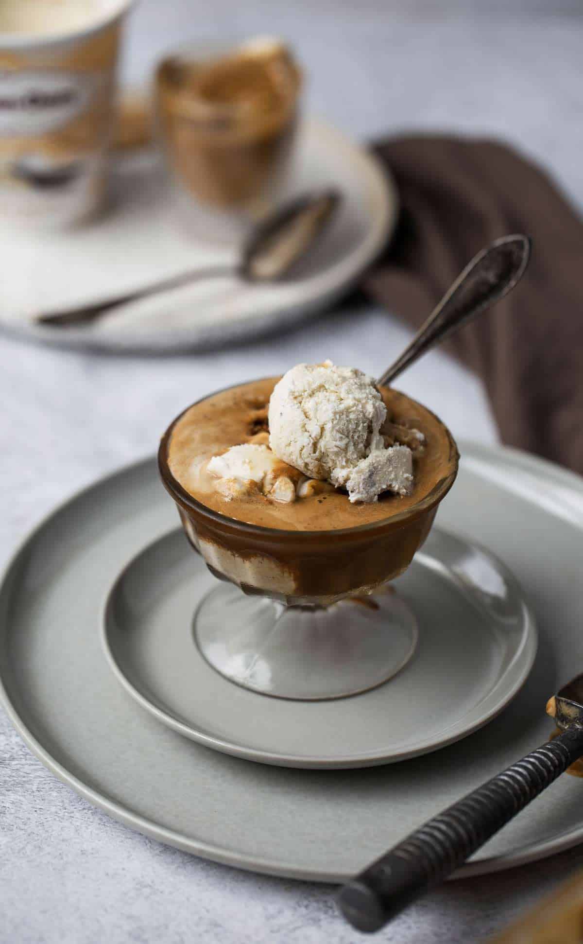 ozen Dalgona Coffee is like an easy to make coffee gelato or coffee ice cream, only better because it's a non dairy no churn ice cream recipe made simply from sugar and coffee.