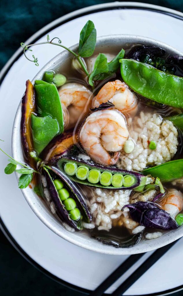 Sizzling With Rice Sizzling Rice Soup with Shrimp and Peas - Fresh Flavorful