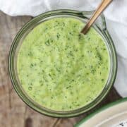 Lemon dill sauce recipe in a bowl with a spoon