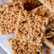 Peanut butter rice krispie treats recipe made with peanut butter and butterscotch chips.