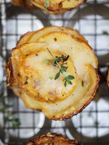 Crispy potato stackers recipe with garlic thyme and cheese