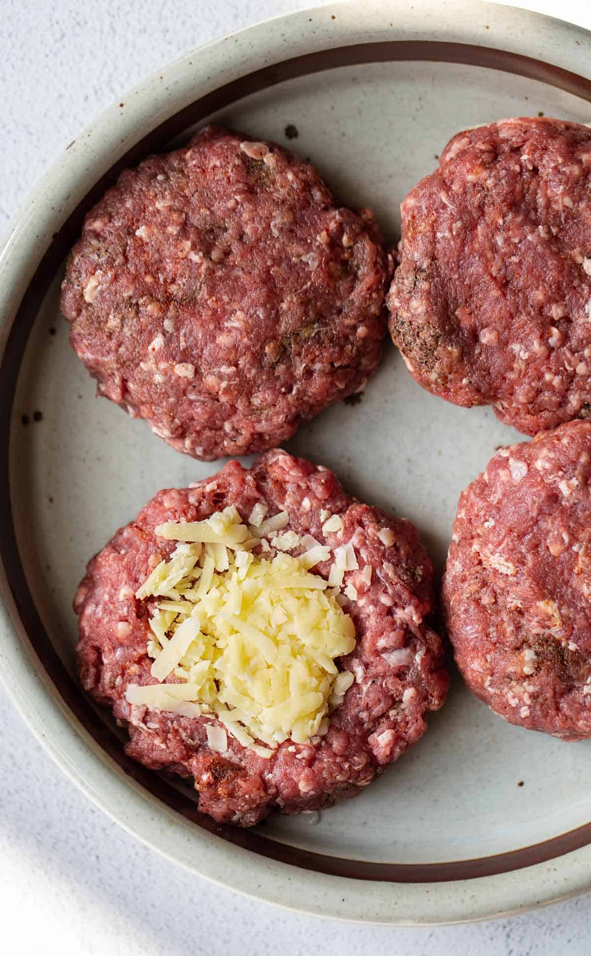 Cheese stuffed burger patties