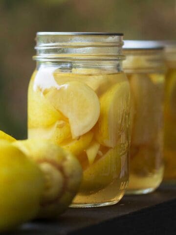 Pickled lemon cucumber in jars.
